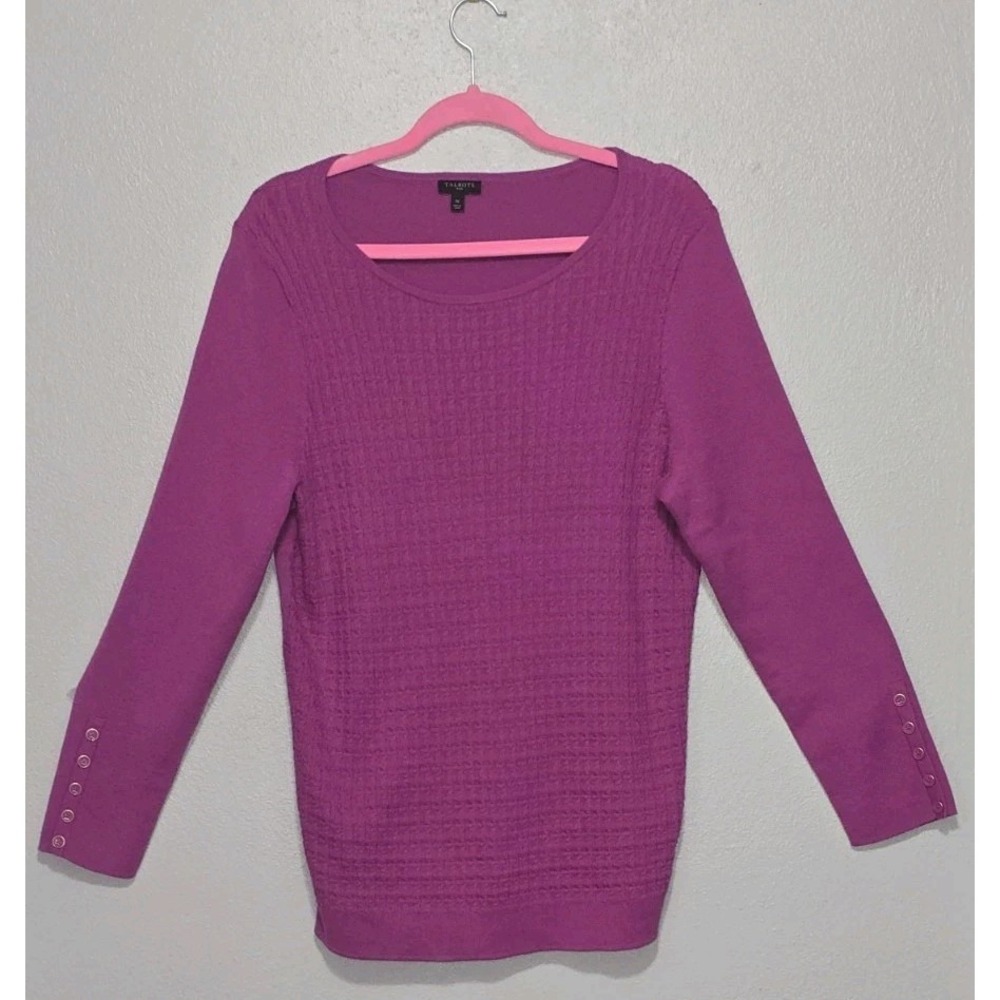 Talbots Plus 1X Magenta Pink Cotton Blend Fine Knit Crewneck Pullover Sweater